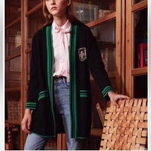 Maje Wool Blend Crest Cardigan – Belted Mid-Length Heritage Knit| Size 1 (Small)